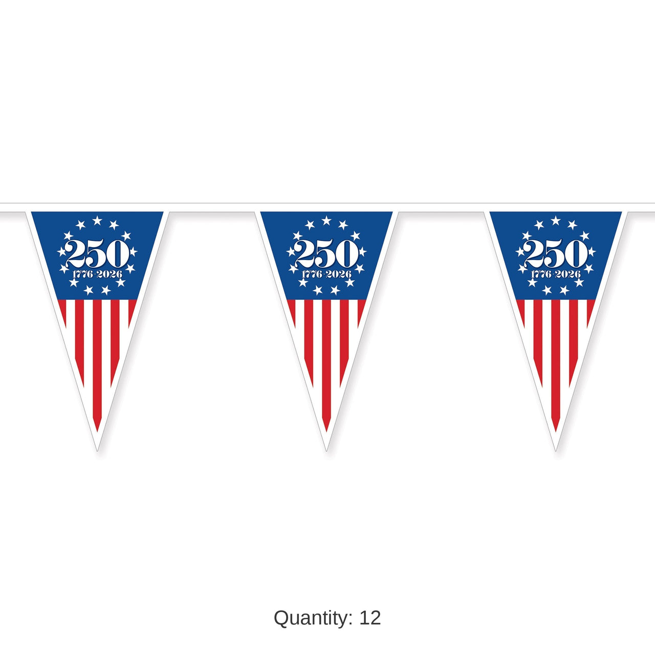 12 Pack Bulk Semiquincentennial Pennant Banner All-Weather, 10 ft
