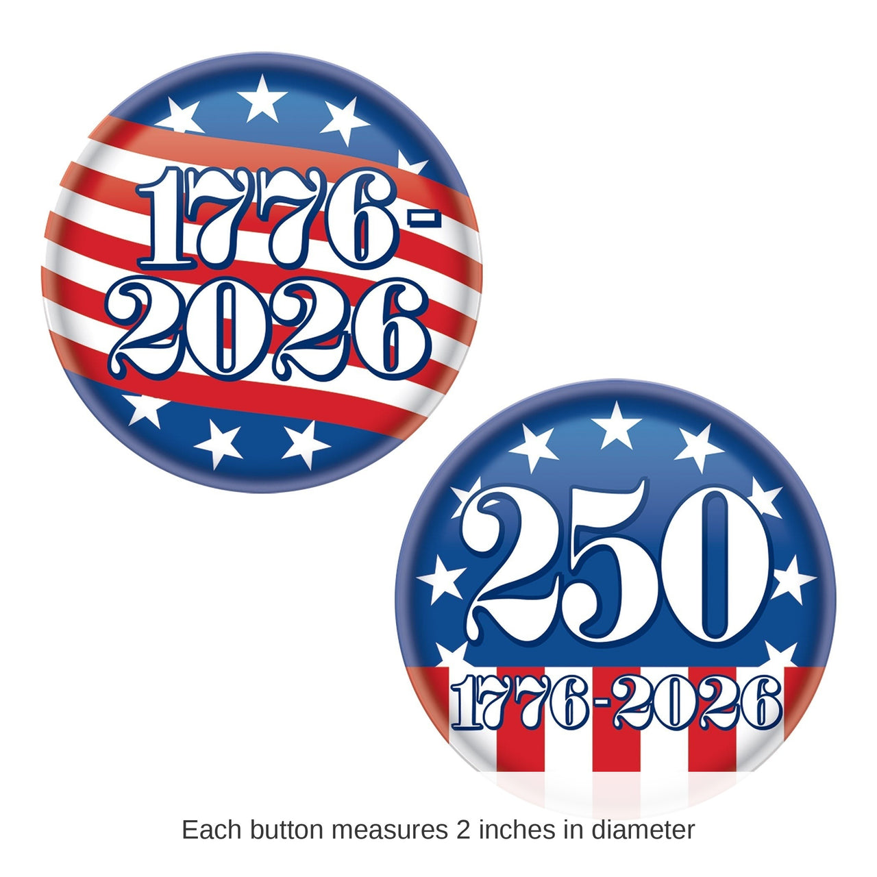 24 Pack Bulk Semiquincentennial Buttons Patriotic 2-inch