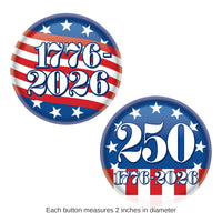 24 Pack Bulk Semiquincentennial Buttons Patriotic 2-inch