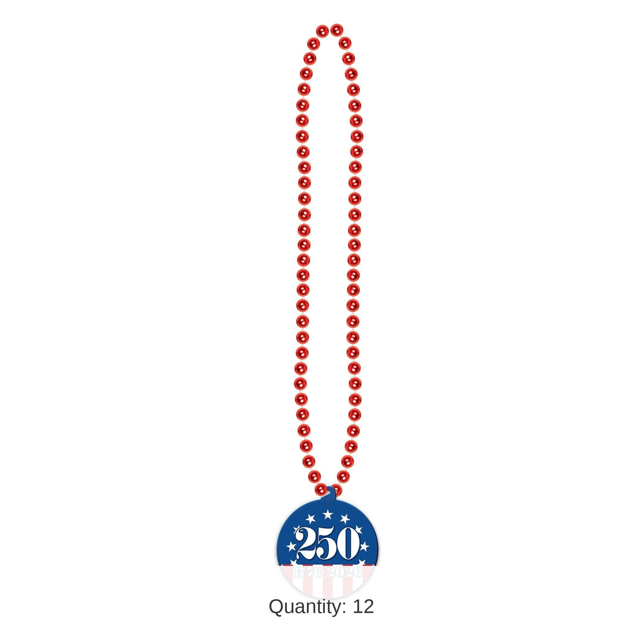12 Pack Bulk Semiquincentennial Patriotic Beads with Medallion 33 Inch