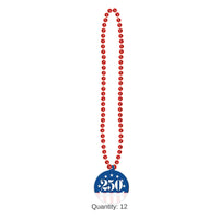 12 Pack Bulk Semiquincentennial Patriotic Beads with Medallion 33 Inch