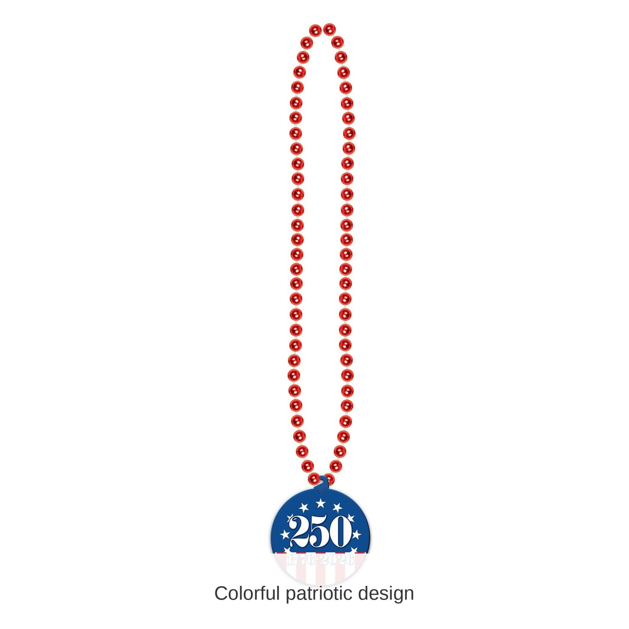 12 Pack Bulk Semiquincentennial Patriotic Beads with Medallion 33 Inch