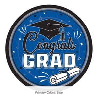 216 Pack Bulk 9 inch Congrats Grad Blue Dinner Plates Graduation Party
