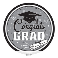 216 Pack Bulk Congrats Grad 9 inch Dinner Plates Black