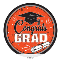 216 Pack Bulk Orange Congrats Grad 9 inch Dinner Plates