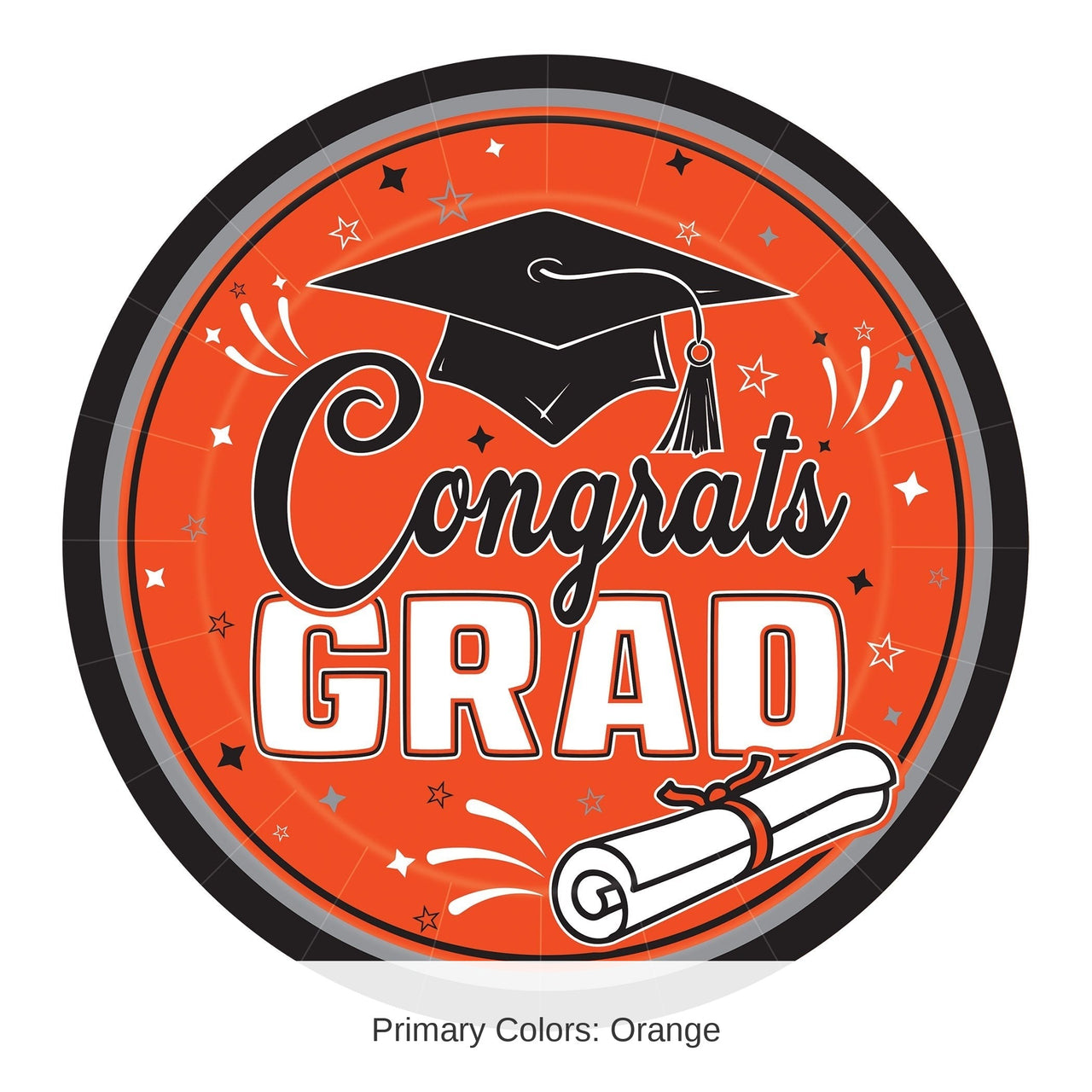 216 Pack Bulk Orange Congrats Grad 9 inch Dinner Plates