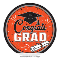 216 Pack Bulk Orange Congrats Grad 9 inch Dinner Plates