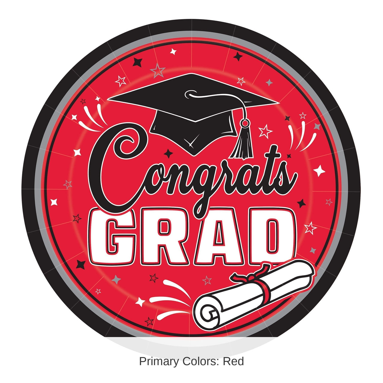 216 Pack Bulk Red "Congrats Grad" 9-Inch Dinner Plates