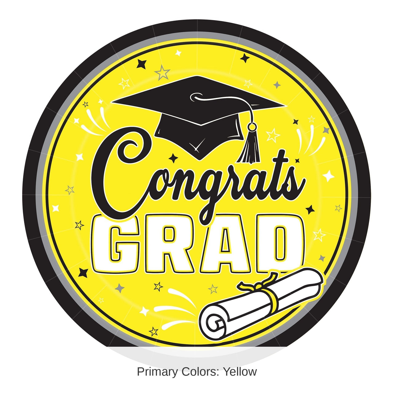 216 Pack Bulk 9" Yellow "Congrats Grad" Dinner Plates Graduation Party