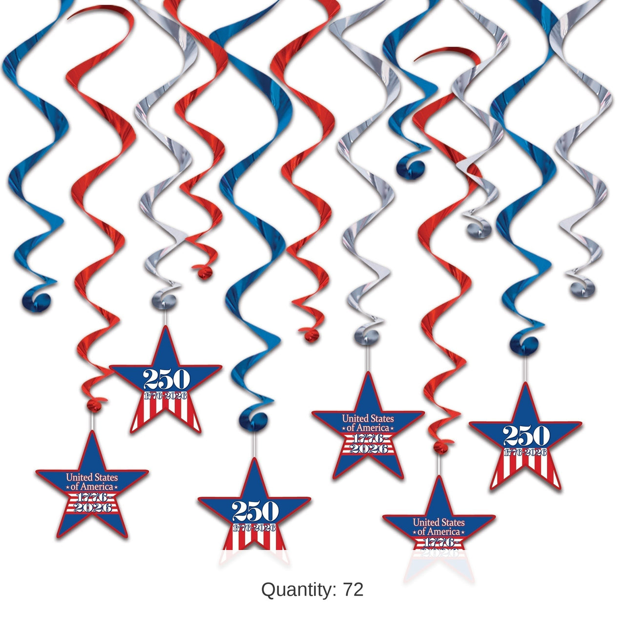 72 Pack Bulk Semiquincentennial Whirls Patriotic Hanging Decorations