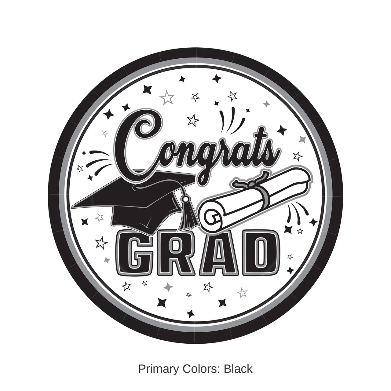 216 Pack Bulk Congrats Grad 7 inch Dessert Plates Black