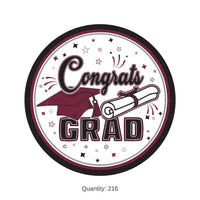 216 Pack Bulk Congrats Grad Burgundy 7 inch Dessert Plates
