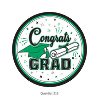 216 Pack Bulk Congrats Grad Green 7 inch Dessert Plates