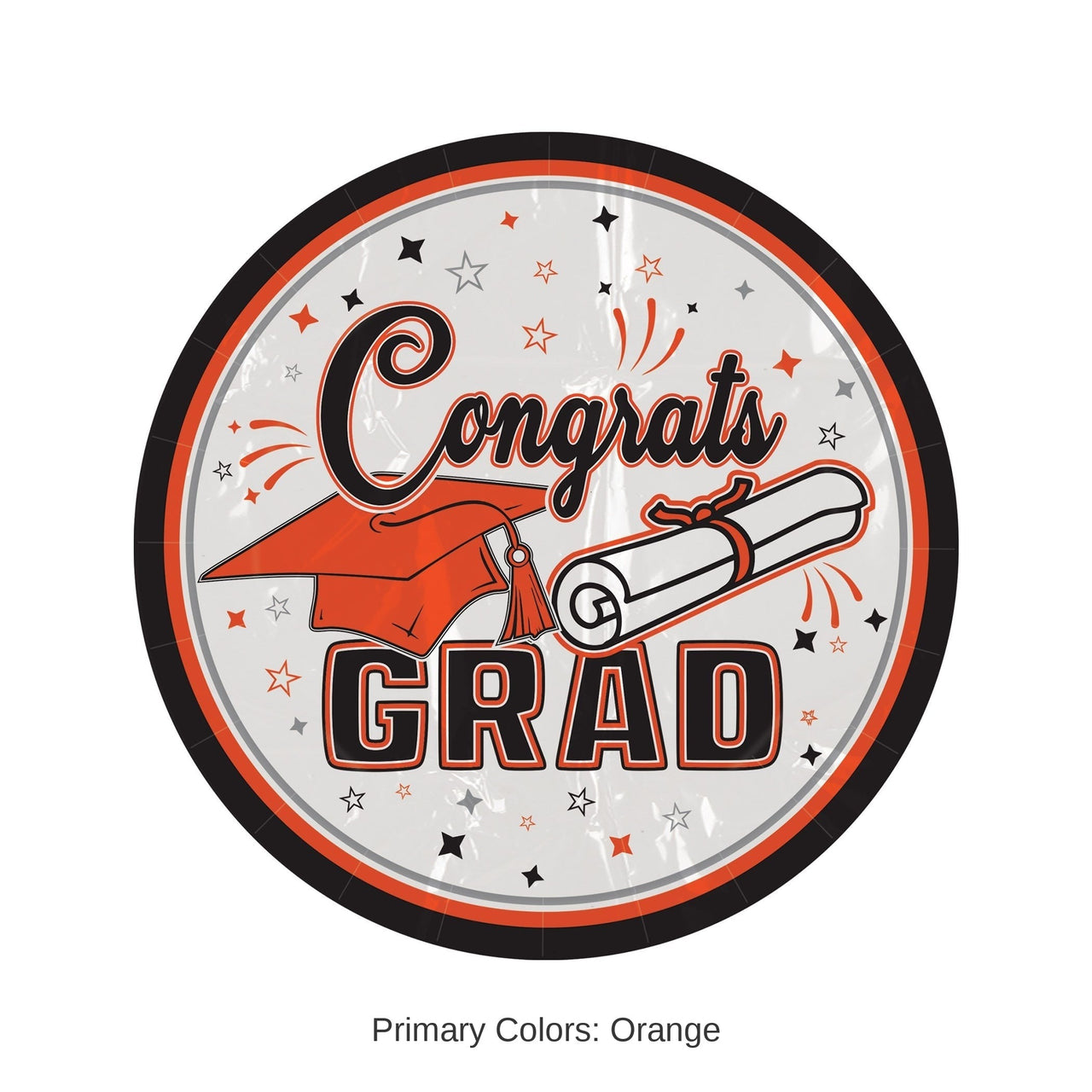 216 Pack Bulk Orange "Congrats Grad" 7-Inch Dessert Plates