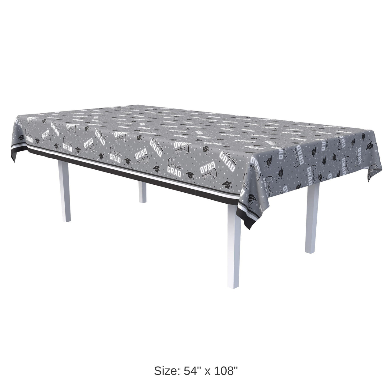 12 Pack Bulk Congrats Grad Black Plastic Tablecover 54 inch x 108 inch