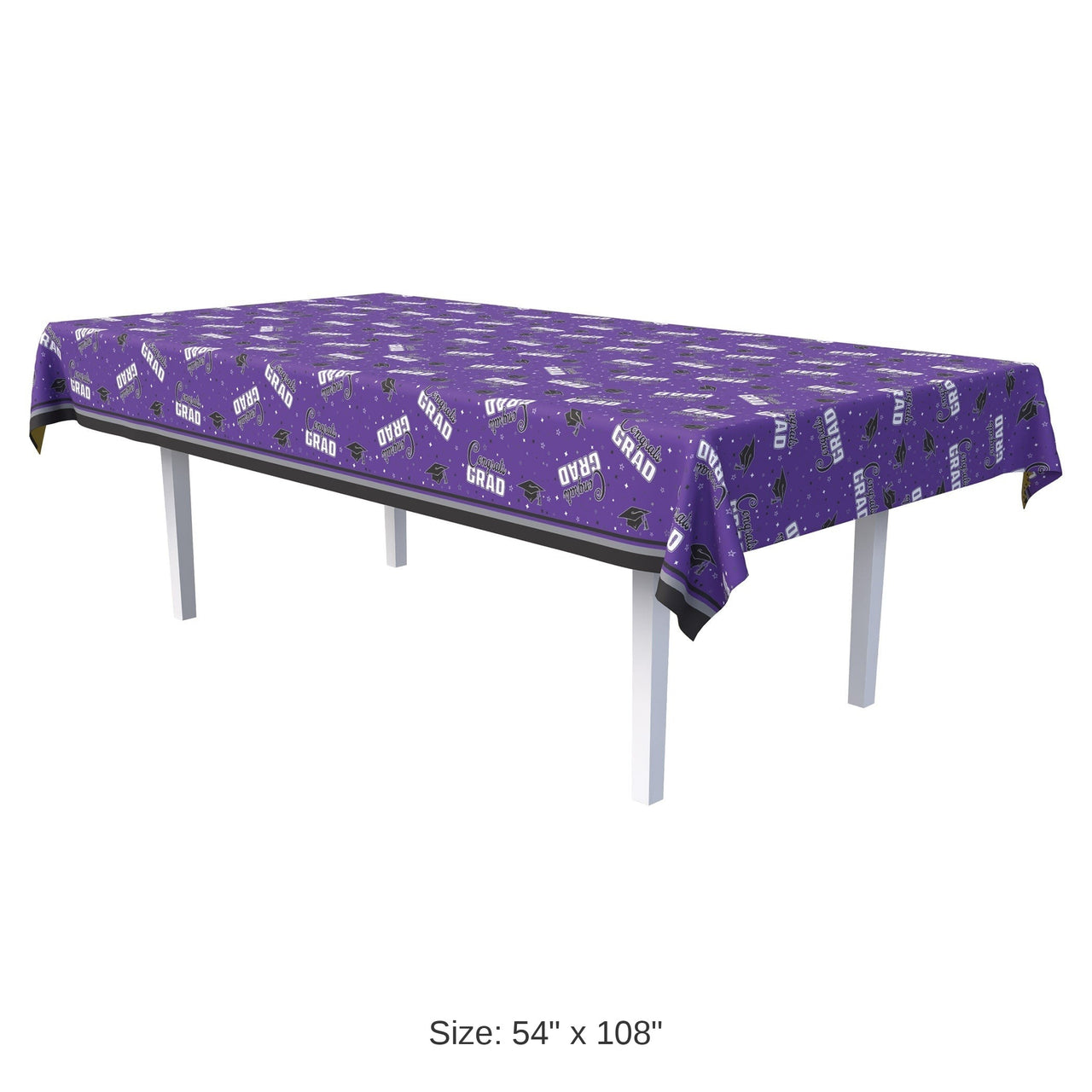 12 Pack Bulk Congrats Grad Purple Plastic Tablecover 54 inch x 108 inch