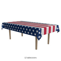 12 Pack Bulk Metallic Stars & Stripes Tablecover Patriotic Party Decor