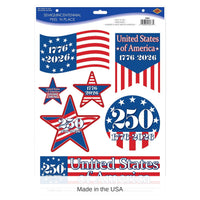 12 Pack Bulk Semiquincentennial Patriotic Peel 'N Place Decals