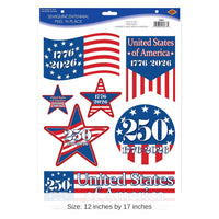12 Pack Bulk Semiquincentennial Patriotic Peel 'N Place Decals
