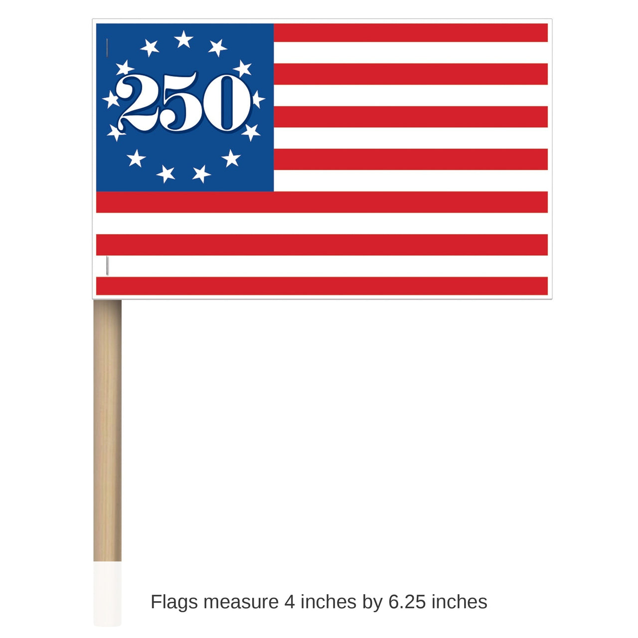 96 Pack Bulk Semiquincentennial Paper Flags 8 Pack with Wooden Sticks