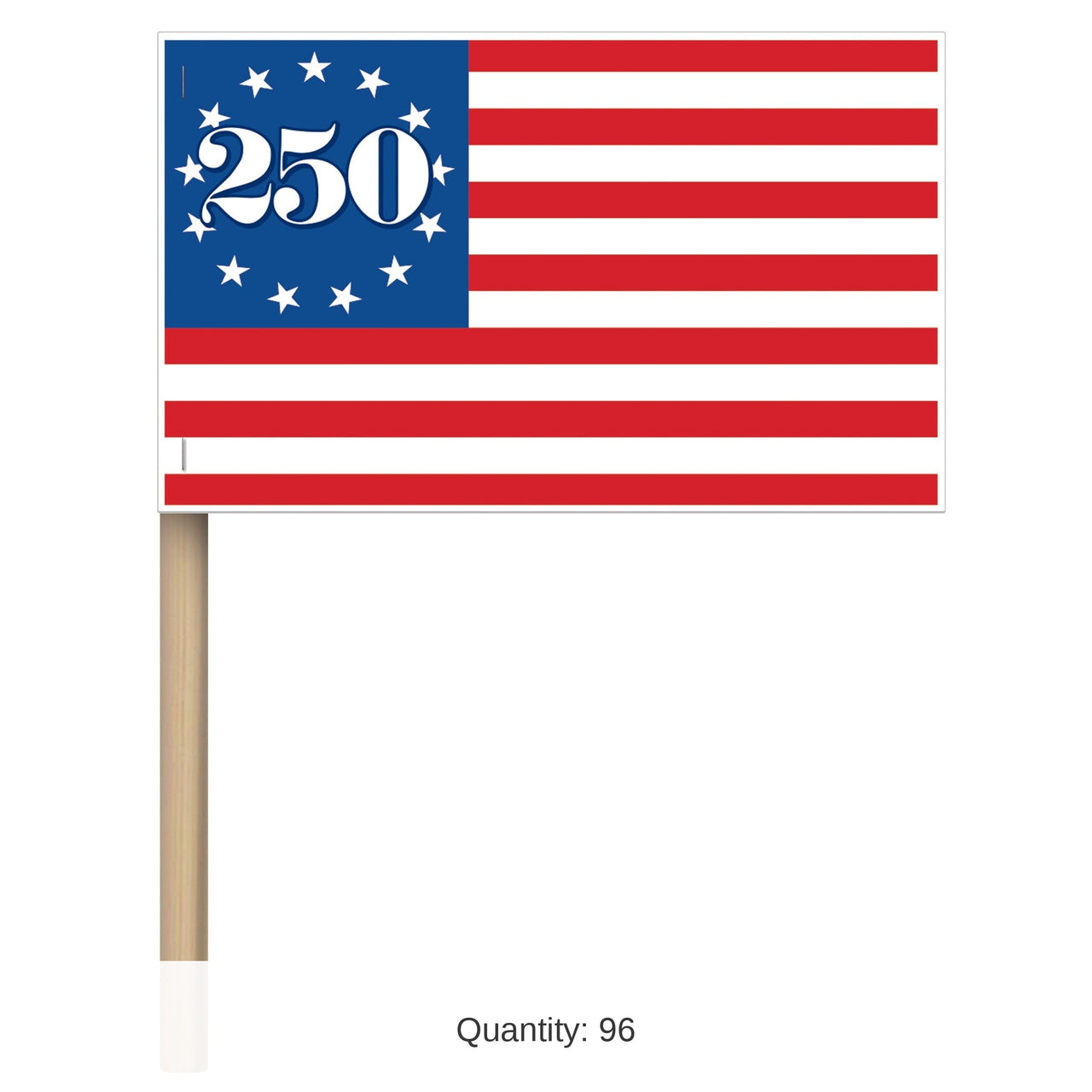 96 Pack Bulk Semiquincentennial Paper Flags 8 Pack with Wooden Sticks