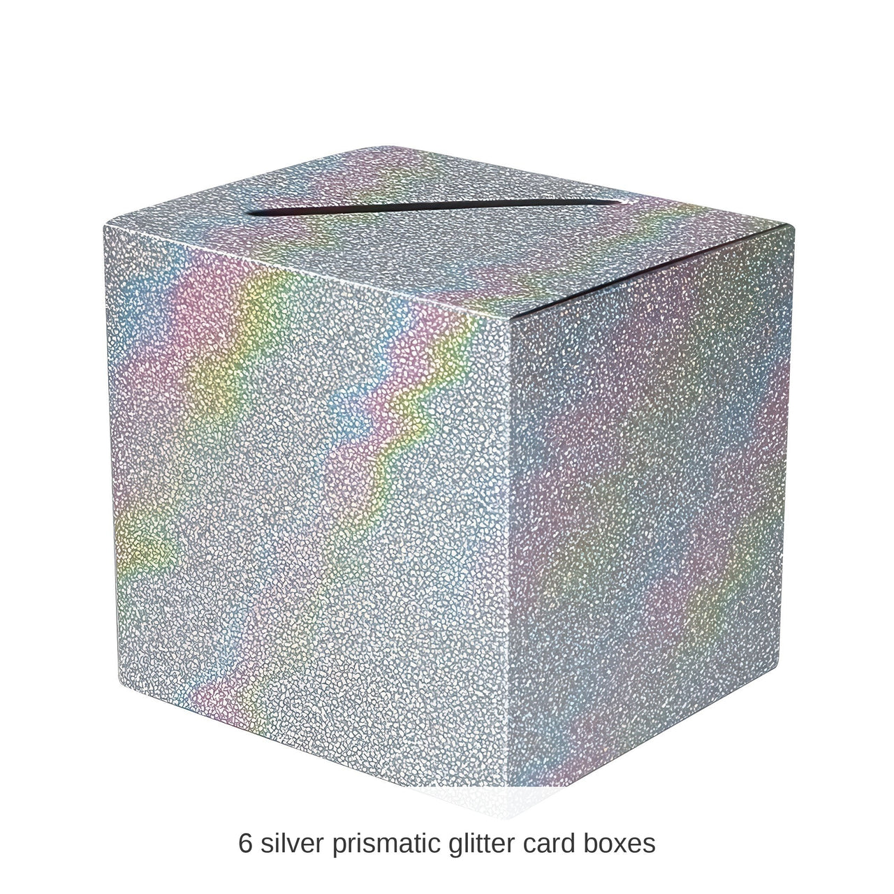 6 Pack Bulk Silver Prismatic Glitter All-Purpose Card Box 9 inch x 9 inch