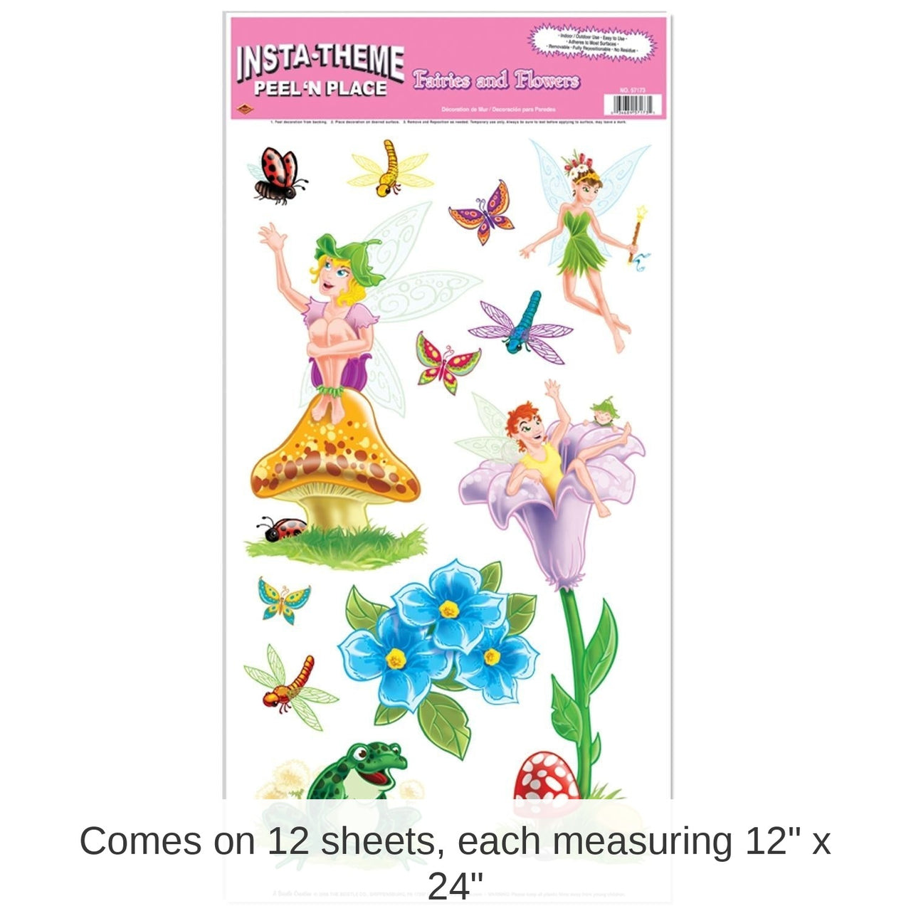 144 Piece Bulk Fairies/Flowers Peel 'N Place Clings Party Decor