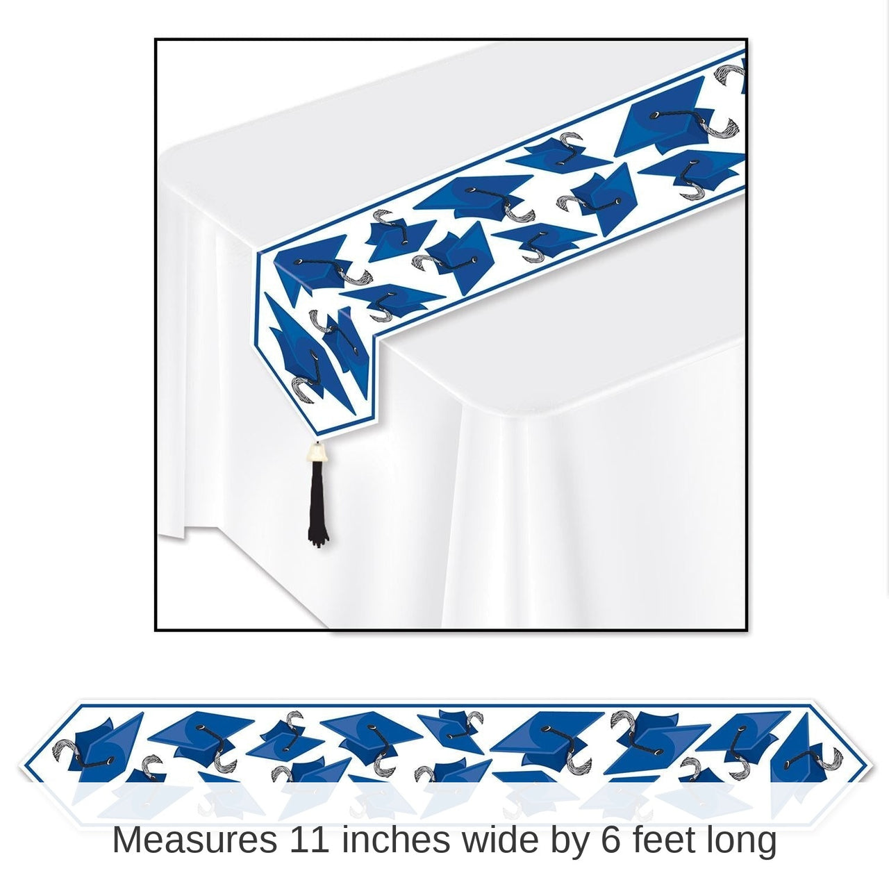 12 Pack Bulk Printed Grad Cap Graduation Party Paper Table Runner - blue