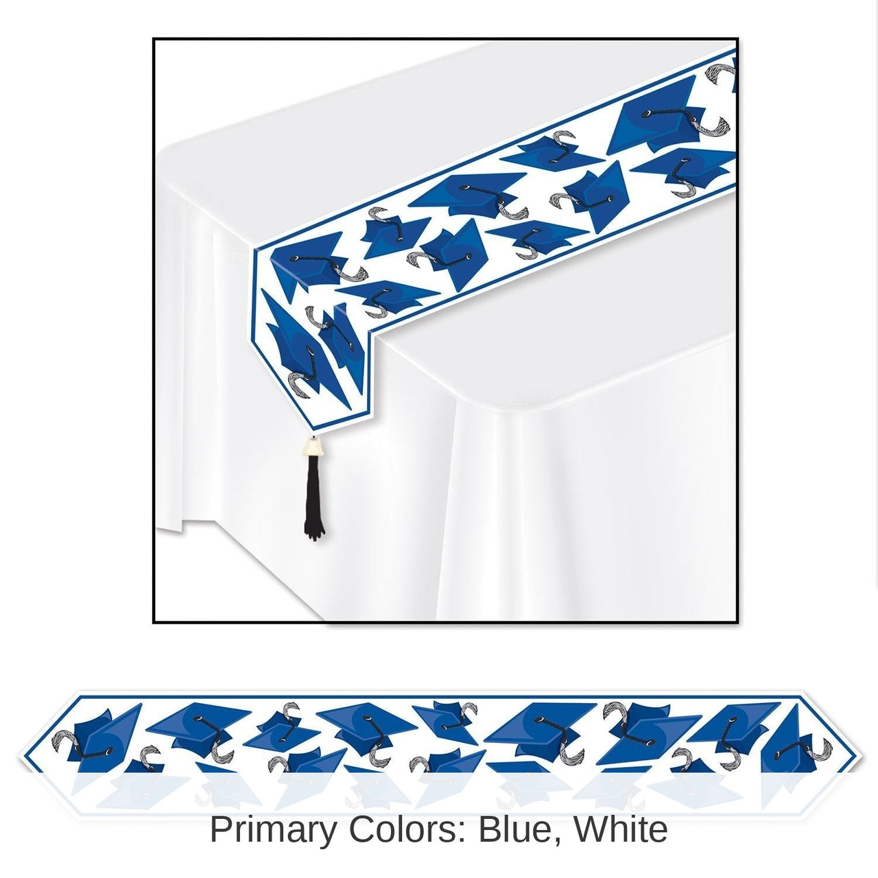 12 Pack Bulk Printed Grad Cap Graduation Party Paper Table Runner - blue