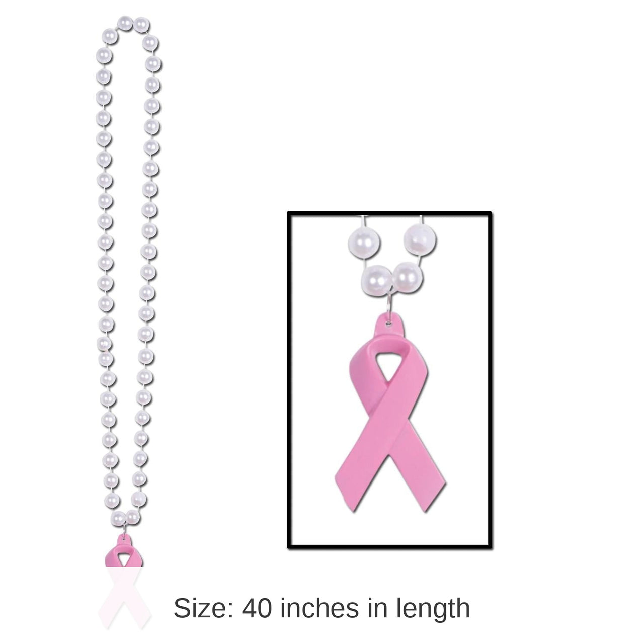 12 Pack Bulk Bead Necklace with Pink Ribbon Medallion