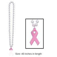 12 Pack Bulk Bead Necklace with Pink Ribbon Medallion