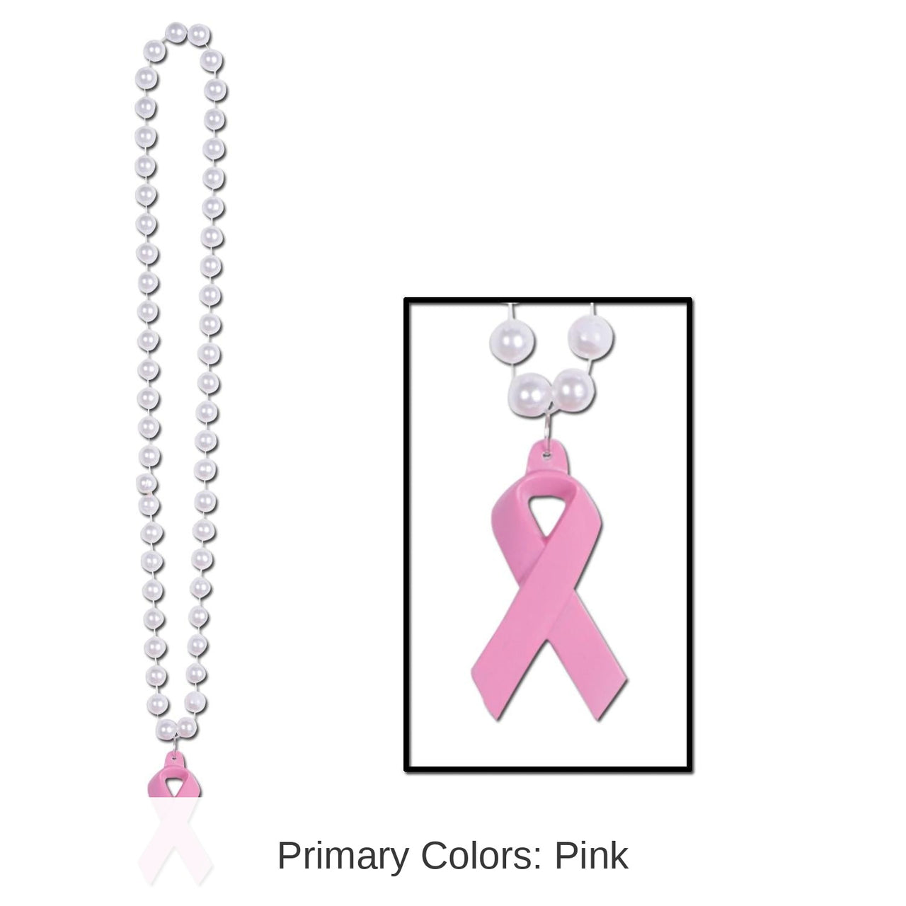 12 Pack Bulk Bead Necklace with Pink Ribbon Medallion