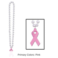 12 Pack Bulk Bead Necklace with Pink Ribbon Medallion