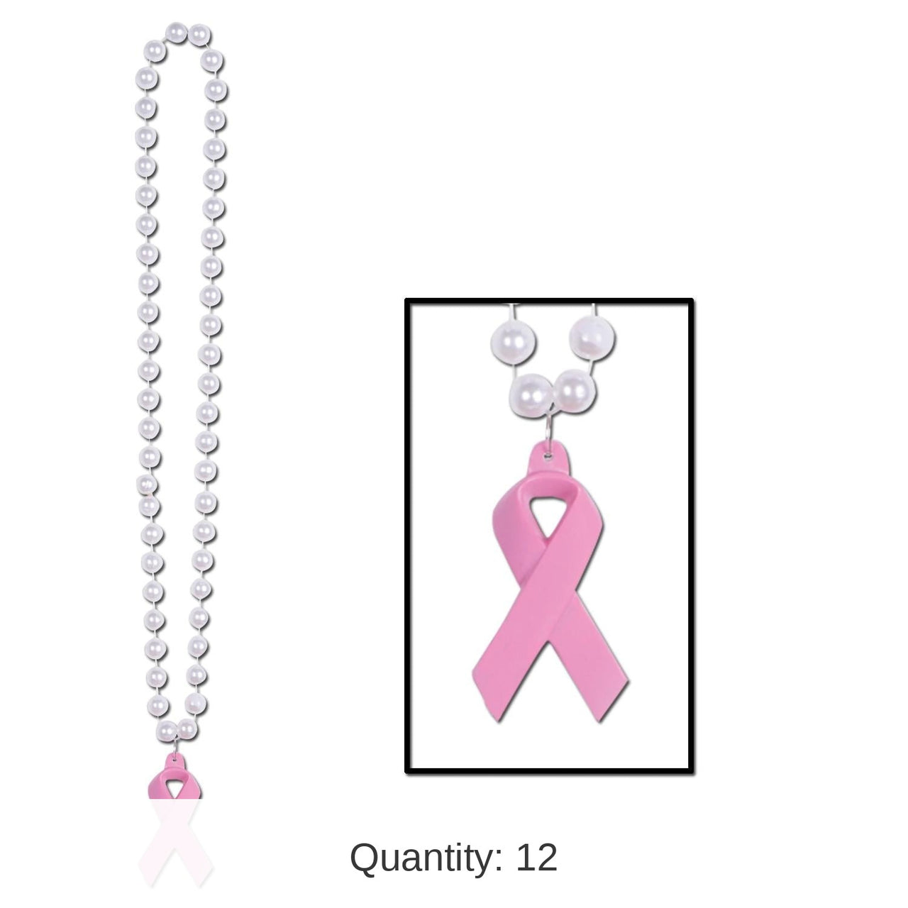 12 Pack Bulk Bead Necklace with Pink Ribbon Medallion