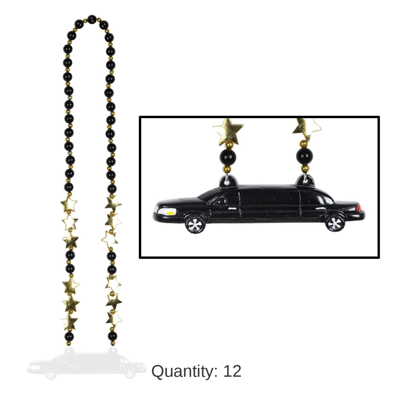 12 Pack Bulk Party Bead Necklaces with Limo Medallion