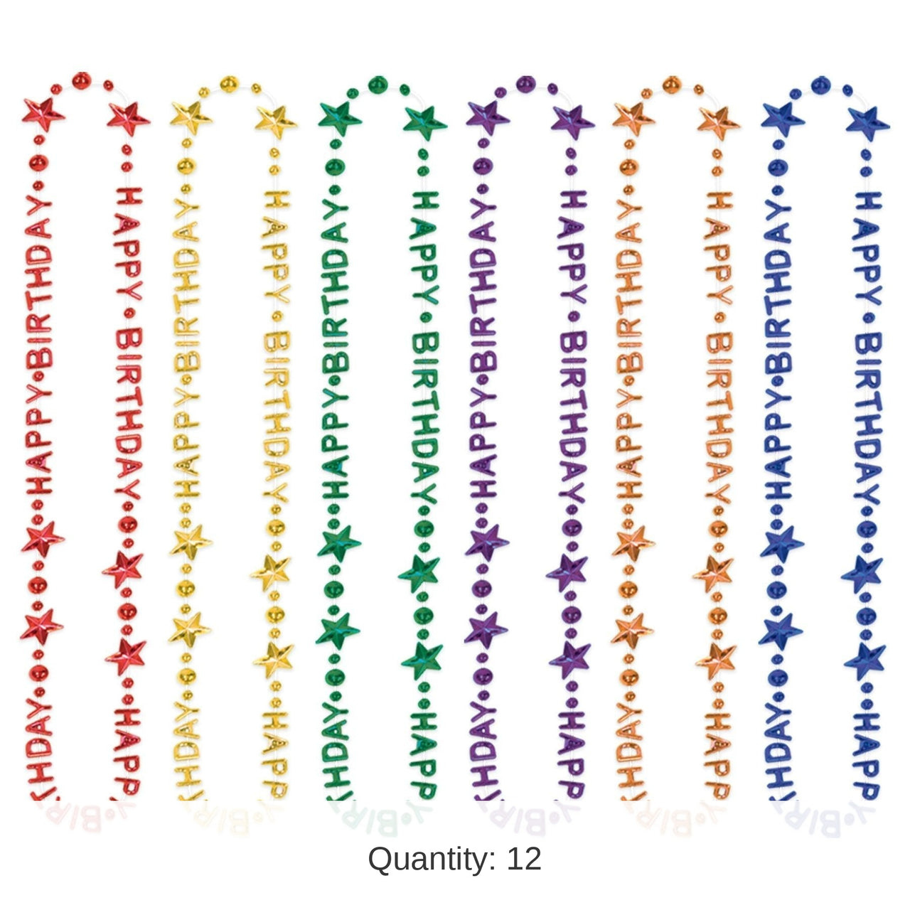 12 Pack Bulk Happy Birthday Bead Necklaces