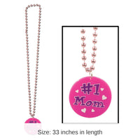 12 Pack Bulk Bead Necklace with Printed #1 Mom Mother's Day Medallion