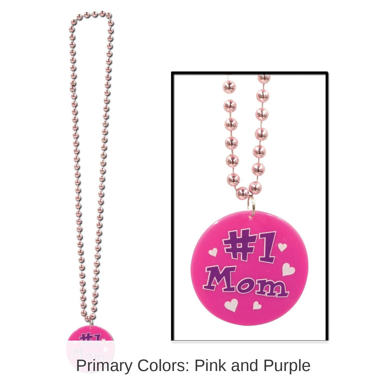 12 Pack Bulk Bead Necklace with Printed #1 Mom Mother's Day Medallion