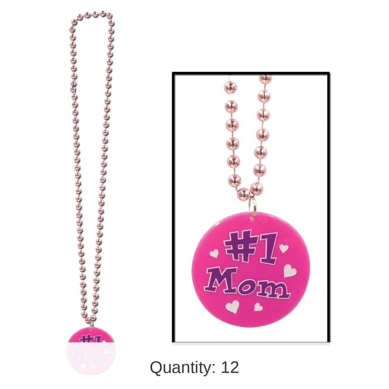12 Pack Bulk Bead Necklace with Printed #1 Mom Mother's Day Medallion