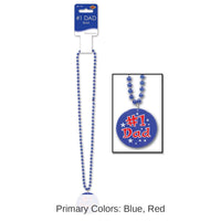12 Pack Bulk Father's Day Bead Necklaces with Printed #1 Dad Medallion