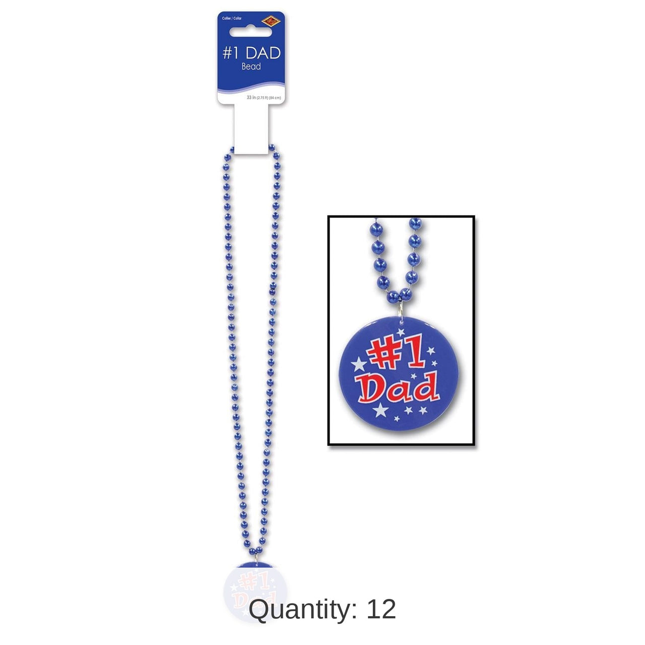 12 Pack Bulk Father's Day Bead Necklaces with Printed #1 Dad Medallion