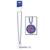 12 Pack Bulk Father's Day Bead Necklaces with Printed #1 Dad Medallion