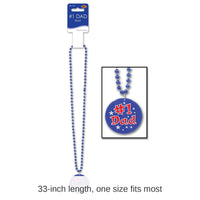 12 Pack Bulk Father's Day Bead Necklaces with Printed #1 Dad Medallion