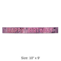 6 Pack Bulk Metallic Happy Birthday Party Banner - pink with silver