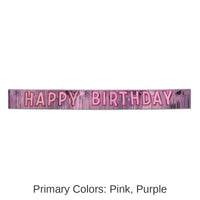 6 Pack Bulk Metallic Happy Birthday Party Banner - pink with silver