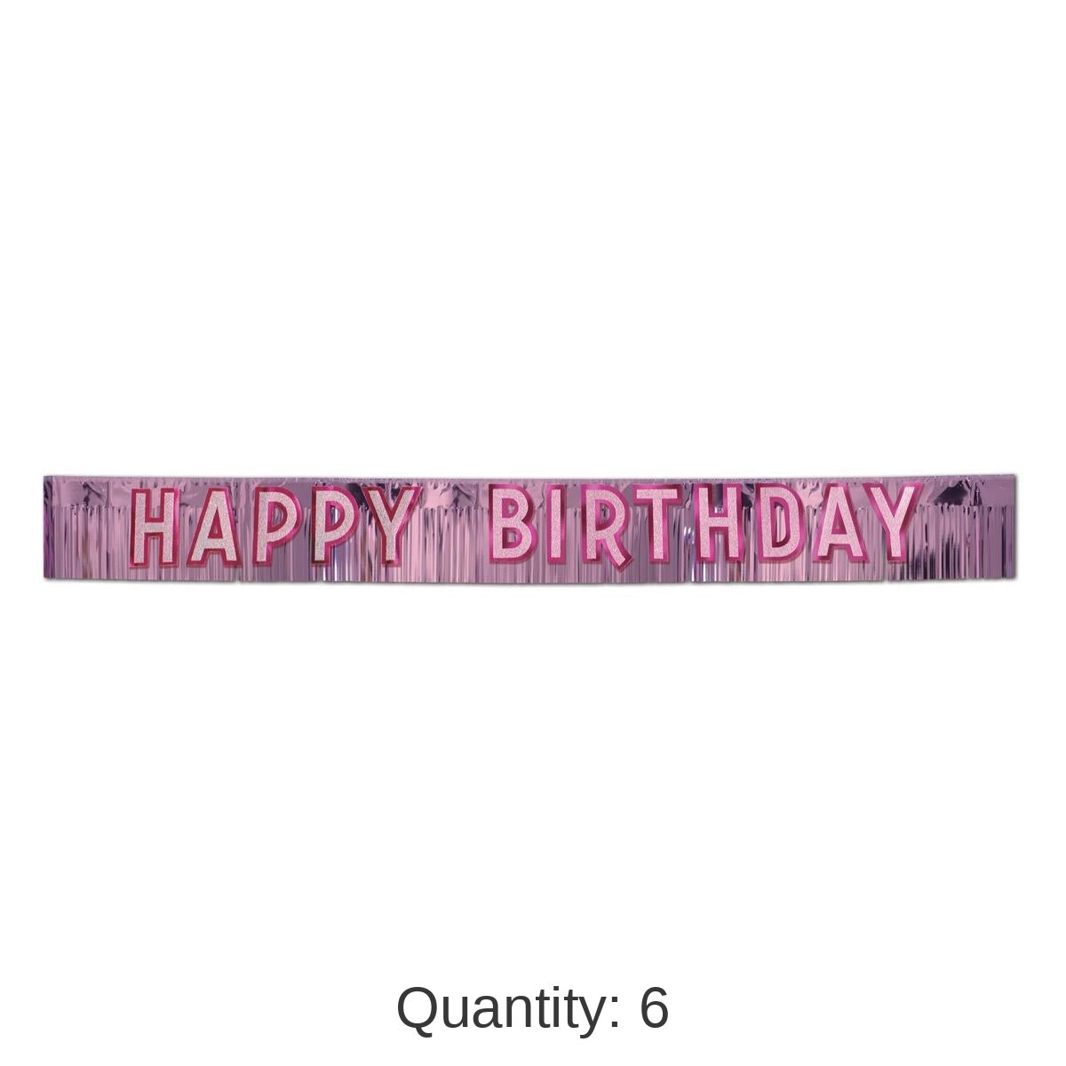 6 Pack Bulk Metallic Happy Birthday Party Banner - pink with silver