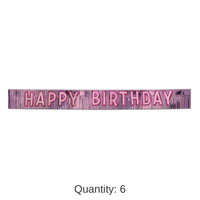 6 Pack Bulk Metallic Happy Birthday Party Banner - pink with silver