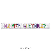 6 Pack Bulk Metallic Happy Birthday Party Banner - white with silver