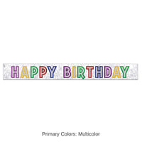 6 Pack Bulk Metallic Happy Birthday Party Banner - white with silver