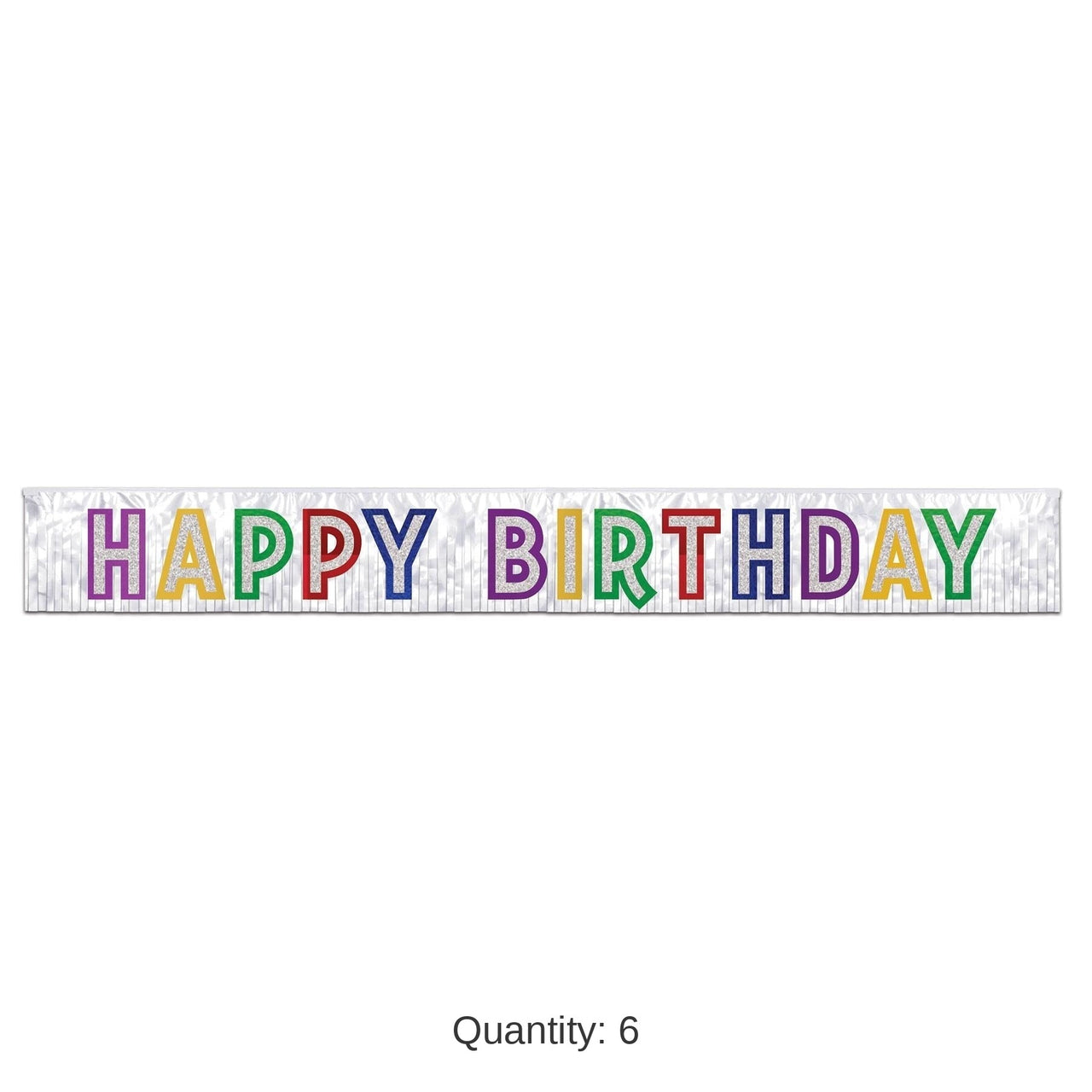 6 Pack Bulk Metallic Happy Birthday Party Banner - white with silver